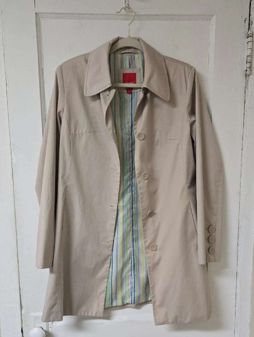 Esprit Women’s Beige Trench Coat with Striped Lining Size Medium - Picture 3 of 8